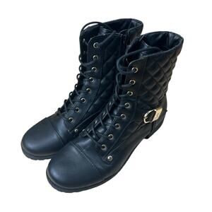 G by Guess Womens 9 Black Lace Up Combat Boots Quilted Side Zip GGBYSON-M